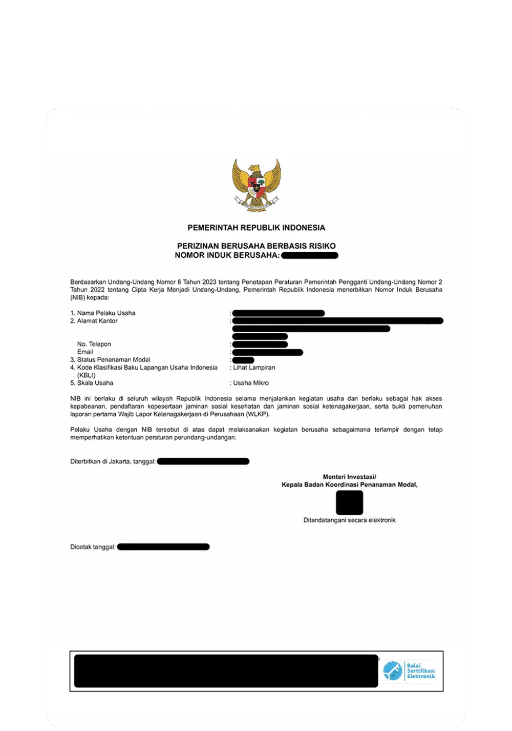 Nomor Induk Berusaha